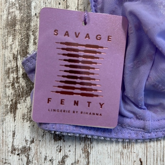 SAVAGE X FENTY NWT Lavender Flocked Logo Mesh Unlined Underwire Bra Size 32A - Picture 5 of 10